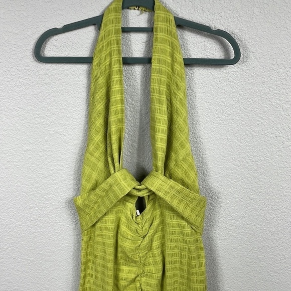 New Free People Nya Halter Maxi Dress Lime Green Twist Cut Out Linen Sz S - Picture 6 of 14